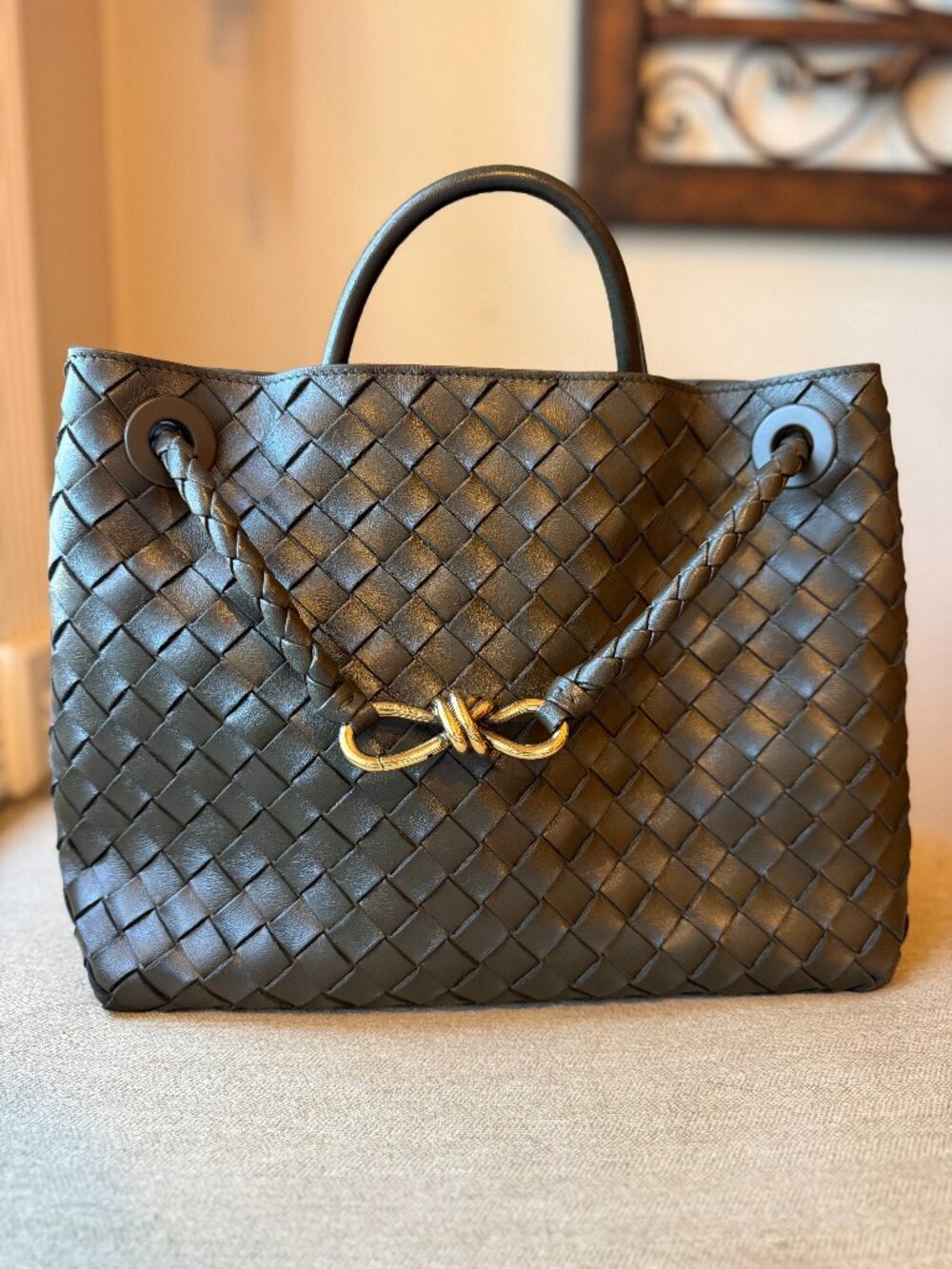 Bottega Veneta Andiamo Medium Dark Green Intrecciato Nappa Leather Tote
